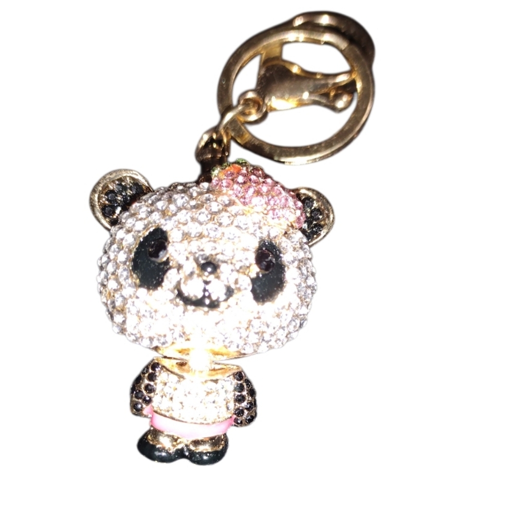 Panda Rhinestone Bag Charm/ Keychain With Movable Head And Body - Picture 2 of 2
